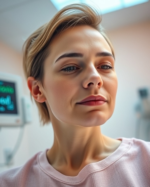innovative quantum therapy, calming expression, charting data, photorealistic, hospital room with clean lines and minimalistic decor, highly detailed, holographic projections, advanced post-processing, warm pastel tones, diffused natural light, shot with an 85mm lens.