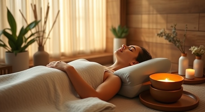 portable electromagnetic therapy session, efficient, enhancing well-being, photorealistic, luxurious spa environment with soothing elements, highly detailed, with dynamic energy glow, high-definition, natural tones, calming natural light, shot with a 35mm lens.